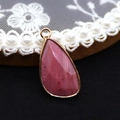 Triangle rose pink natural stone pendant with gold plating for DIY jewelry necklaces - 14x27mm / Red Wood Grain Stone