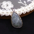 Water-drop labradorite natural stone pendant with gold-plated edges for DIY jewelry - 14x27mm / Labradorite