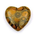 Polished heart-shaped ocean jasper stone with natural green and brown mineral patterns - 20mm / Leopard Jasper