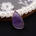 Water drop purple opal stone pendant with gold plated metal edge for DIY necklace - 14x27mm / Phosphosiderite