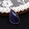 Blue goldstone teardrop pendant with gold-plated trim and sparkling sandstone finish - 14x27mm / Blue Sandstone