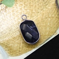 Oval natural picture stone pendant in deep blue with a polished silver-plated edge frame - Blue Sodalite
