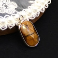 Ovale hanger van natuurlijke tijgeroogsteen met zilveren metalen rand en bruine texturen - 13x25mm, 3g / Tijgeroog
