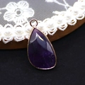 Faceted teardrop purple amethyst pendant with rose gold plated edging and metal loop - 14x27mm / Purple Crystal