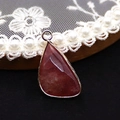 Water-drop shaped reddish-brown natural stone pendant with gold-plated metal frame edge - 14x27mm / Strawberry Quartz