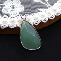 Triangle faceted green opal stone pendant with gold edge and silver hanging loop - 14x27mm / Green Aventurine