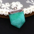 Detailed macro view of sword-shaped green natural stone pendant with gold metallic cap - 20x30mm / Dark Green Stone (No. 13)