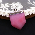 Close-up of a shield-shaped pink natural stone pendant with a gold metal loop - 20x30mm / Pink Stone (No. 3)
