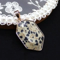 Faceted shield-shaped dalmatian jasper stone pendant with elegant gold plated edging - Dalmatian Jasper