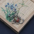 Colgante de escorpión plateado vintage con piedra unakita ovalada para collares - Forma de Escorpión (1065-T250515005) / Unakita