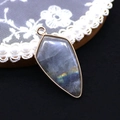 Macro shot of shield-shaped labradorite pendant with blue fire and gold plated metal frame - Pendant Only (No Chain) / Flash Stone (Labradorite)