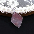 Rhombus cut pink natural stone pendant with silver plated bezel for DIY jewelry - Rose Quartz