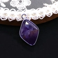 Faceted purple amethyst rhombic stone pendant with silver plated metal edge plating - Purple Crystal