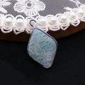 Rhombus-shaped light blue natural stone pendant with silver metal plating for DIY jewelry - Amazonite