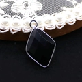 Black rhombic faceted stone pendant with silver metal edging for DIY jewelry making - Black Agate