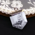 Polished white marble stone hexagonal sword pendant with gold metal cap for DIY jewelry - 20x30mm / Howlite