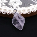 Diamond-shaped light purple natural stone pendant with silver-plated metal edge frame - White Crystal