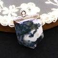 Pentagon natural moss agate stone pendant with gold clasp and unique mineral textures - 20x30mm / Moss Pattern Stone (No. 11)