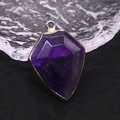 Shield-shaped purple amethyst pendant with gold plated edges and top hanging loop - Purple Crystal