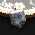Pentagon-shaped dark grey natural stone pendant with rose gold plating for DIY jewelry - 20x30mm / Grey Vein Stone (No. 14)