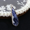 Blauwe natuurstenen druppel hanger met gouden metalen rand voor DIY sieraden maken - 12x36mm / Blauwe sodaliet