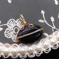 Handmade gold wire wrapped oval black agate pendant with striped natural gemstone - 14x21mm (3g) / Black Agate (No. 7)