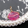 Pink striped agate oval pendant with gold wire-wrapped smiley face design - 14x21mm (3g) / Pink Agate Smile (No. 8)