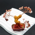 Miniature crystal money tree with red agate stone leaves and copper wire on white base - Southern Red Agate
