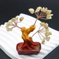 Mini yellow crystal money tree ornament with copper wire branches and resin base bonsai - Citrine