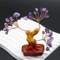 Handmade amethyst crystal money tree ornament with wire branches and red pot base - Purple Crystal