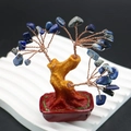 Miniature handmade money tree with blue lapis lazuli crystals and a dark red base - Lapis Lazuli