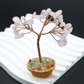 Miniature pink crystal life tree ornament with rose quartz leaves and a copper wire trunk - Rose Quartz