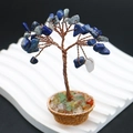 Handmade Lapis Lazuli crystal money tree in a woven basket with multi-color stone base - Lapis Lazuli