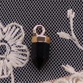 Pendente in pietra nera esagonale con cappuccio oro rosa per creazione gioielli fai da te - 6x14mm / Agata nera