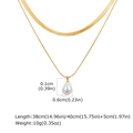Collier double rang doré en acier inoxydable avec maille serpent et perle en goutte - Chaîne Serpent Plate Superposée Perle (NC-2076G)