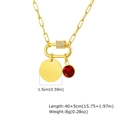 18K gold-plated paperclip chain necklace with a blank round charm and red gemstone - January/Red Zirconia