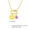 18K gold paperclip necklace featuring a 1.5cm round tag and purple crystal pendant - February/Purple Zirconia