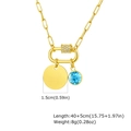 18K gold plated stainless steel necklace with blue birthstone and round pendant charm - March/Sky Blue Zirconia