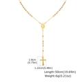 Collar rosario tricolor de acero inoxidable con medalla ovalada y cruz de oro - NC-2324G01 / Cuenta 3mm