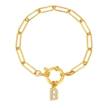 18K gouden paperclip ketting armband met een zirkoon bezette letter B hanger - Letter B