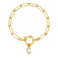 18K vergulde paperclip armband met kristallen letter C-hanger en ronde veerringsluiting - Letter C