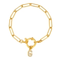 18K vergulde paperclip ketting armband met een fonkelende kristallen letter G hanger - Letter G