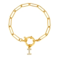 18K vergulde paperclip ketting armband met een zirkonia ingelegde letter I hanger - Letter I