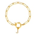 18K vergulde paperclip ketting armband met een sprankelende kristallen letter J hanger - Letter J