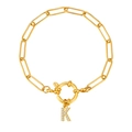 18K goudvergulde paperclip armband met schitterende letter K hanger en zirkonia steentjes - Letter K