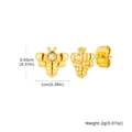 Detailansicht goldener Bienen-Ohrstecker mit weißem Zirkonia und Größenangaben im Bild - Bienenform (ES-703)