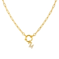 18K gold plated paperclip chain necklace with a sparkling cubic zirconia letter M pendant - Letter M
