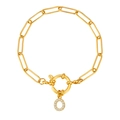 18K vergulde paperclip-kettingarmband met een met zirkonia ingelegde letter O hanger - Letter O