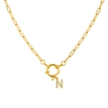 18K gold plated paperclip chain necklace with a crystal-encrusted letter N pendant - Letter N