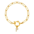 18K vergulde paperclip-schakelarmband met micro-ingelegde letter P-hanger bedel - Letter P